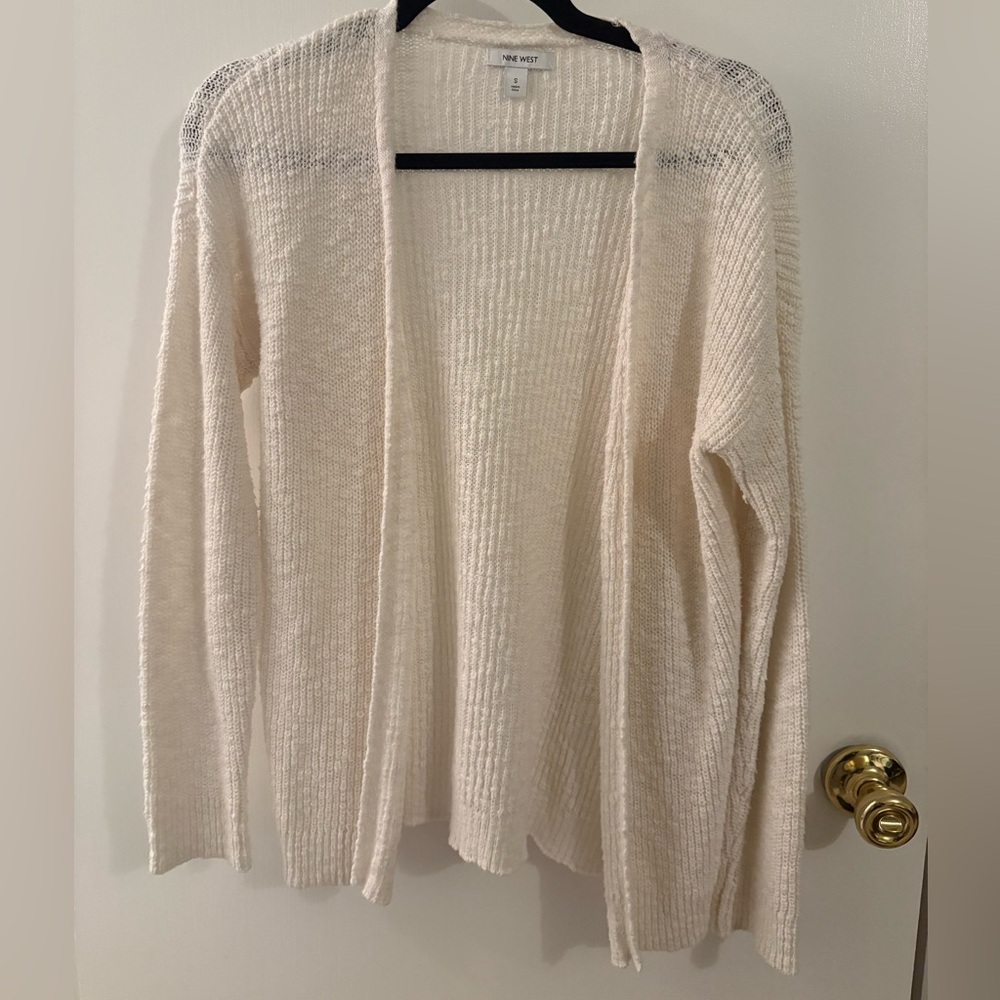 Nine West White 100% Cotton Open Cardigan